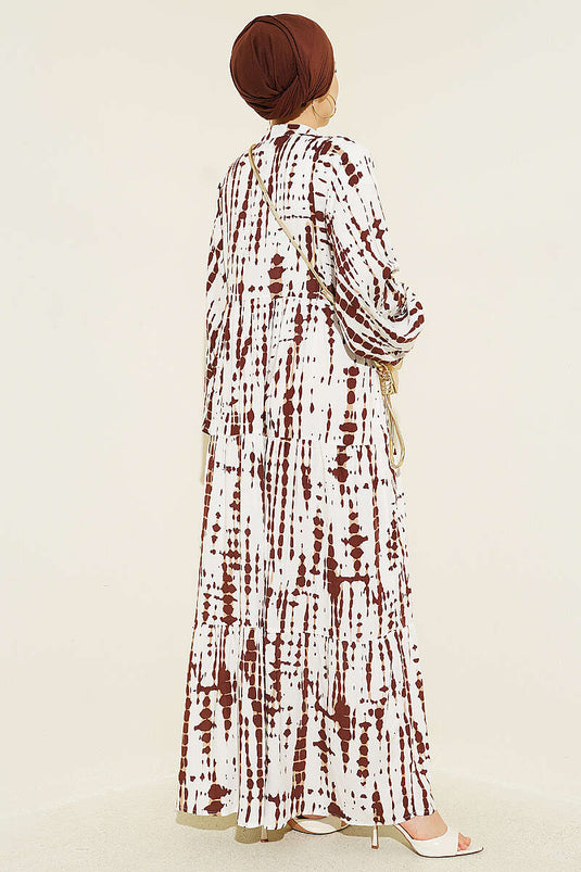Batik Desen Hakim Yaka Elbise Kahve