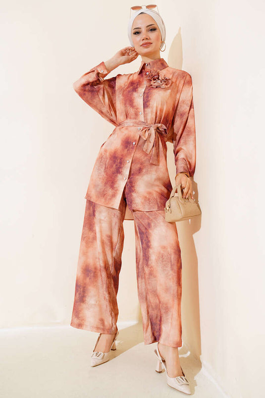 Batik Pattern Two-Piece Set Camel