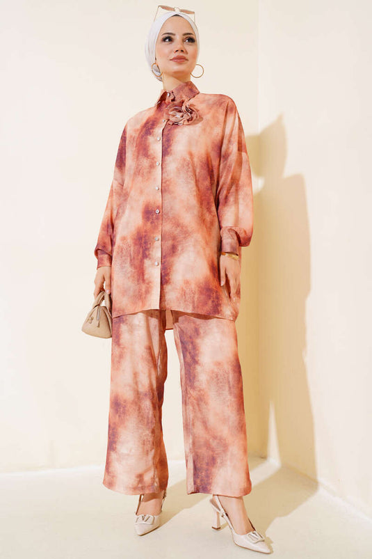 Batik Pattern Two-Piece Set Camel