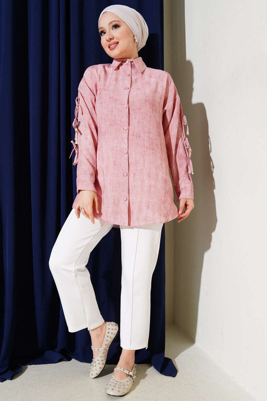 Chemise à manches et nœud papillon à motif batik, couleur poudre