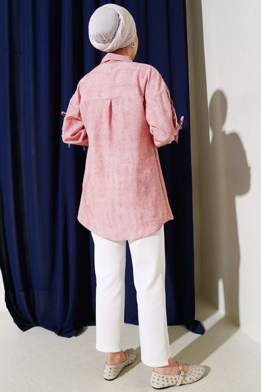 Chemise à manches et nœud papillon à motif batik, couleur poudre