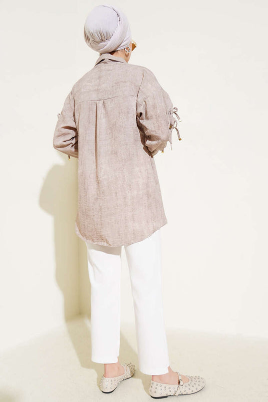 Chemise à manches à nœud papillon en vison à motif batik