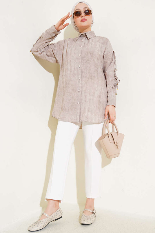 Chemise à manches à nœud papillon en vison à motif batik