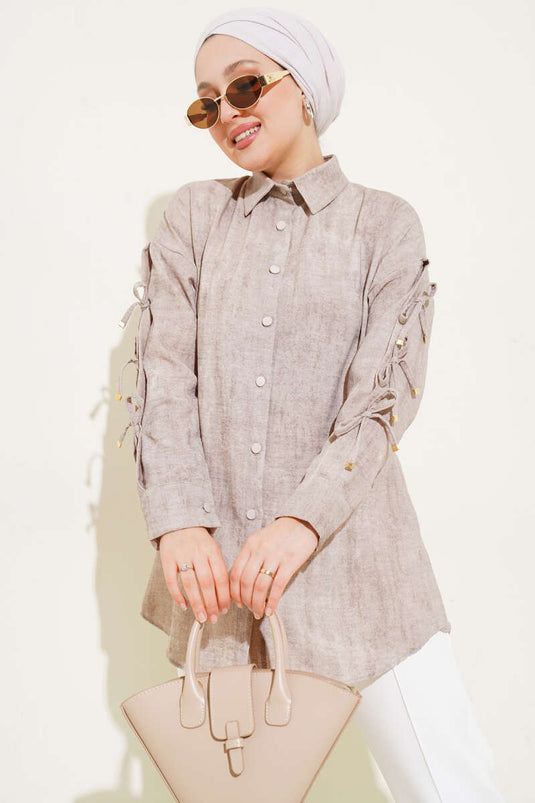 قميص بأكمام بنمط الباتيك من قماش المنك