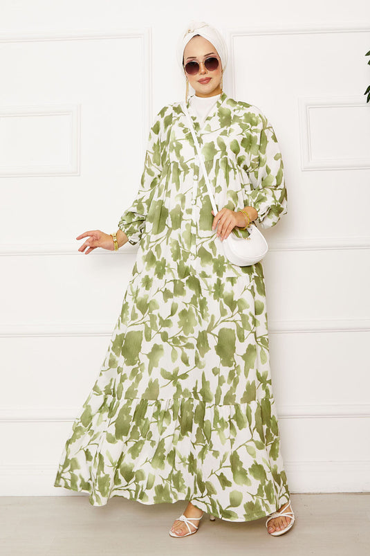 Batik Pattern Modal Hijab Dress Khaki