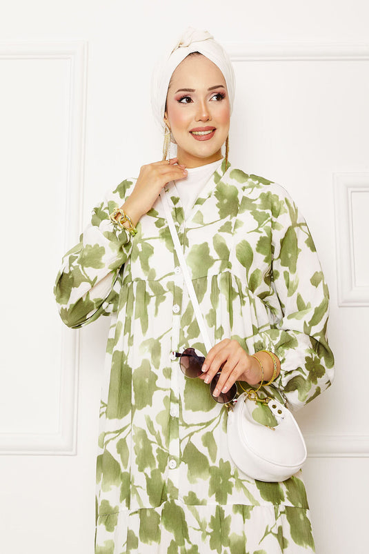 Batik Pattern Modal Hijab Dress Khaki