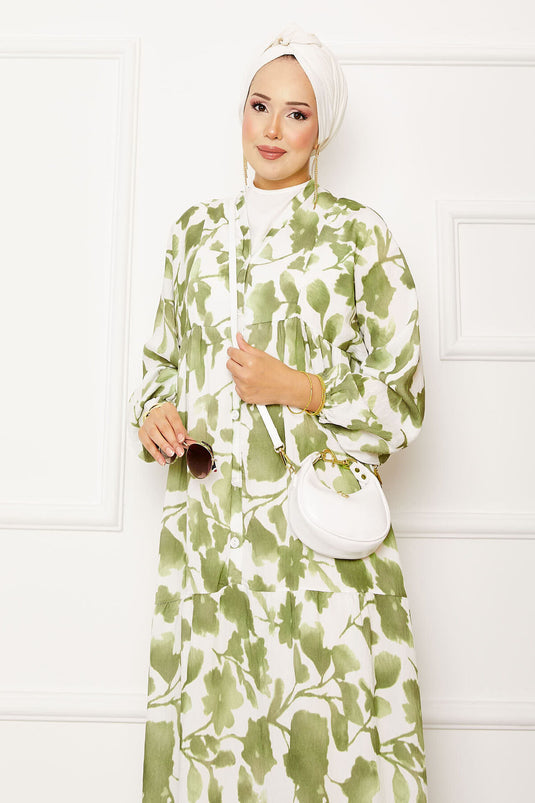 Batik Pattern Modal Hijab Dress Khaki