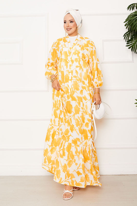 Batik Pattern Modal Hijab Dress Mustard