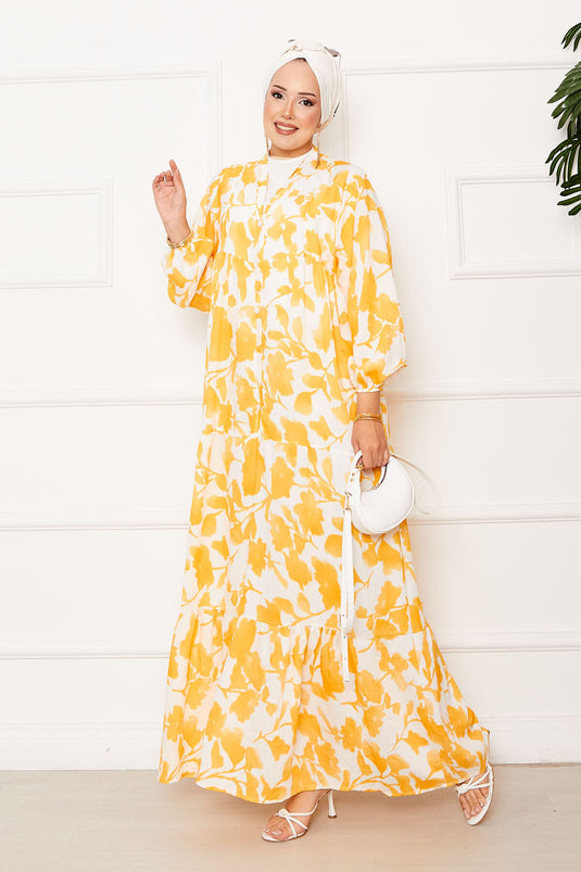 Batik Pattern Modal Hijab Dress Mustard