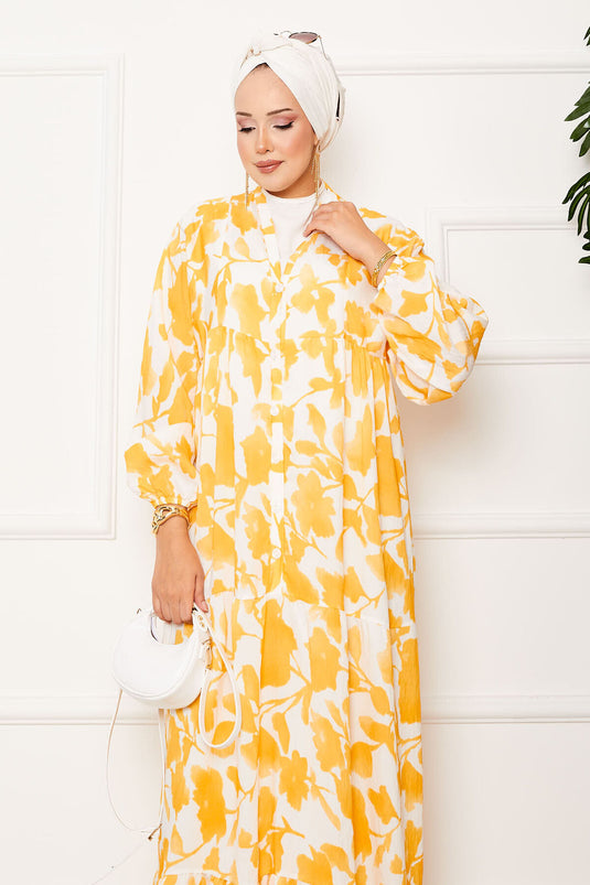 Batik Pattern Modal Hijab Dress Mustard