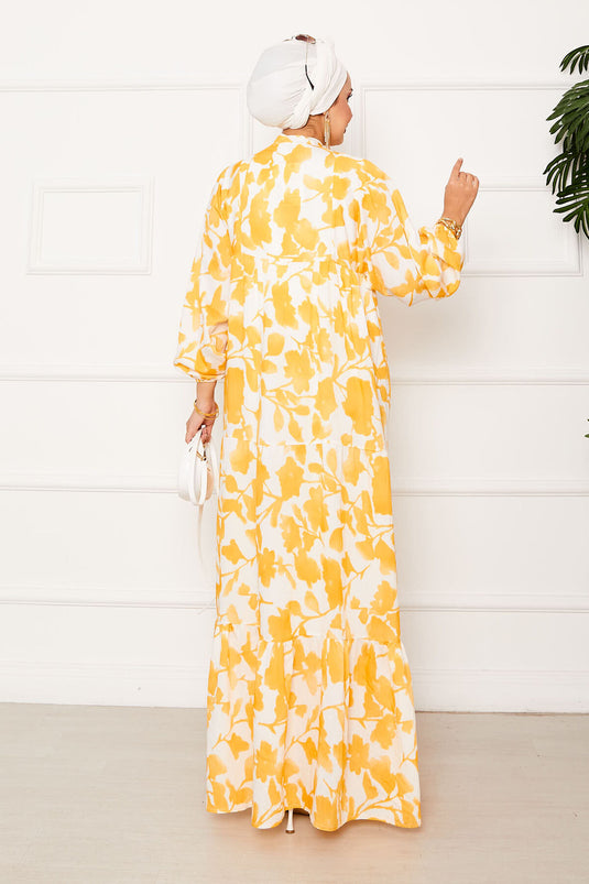 Batik Pattern Modal Hijab Dress Mustard