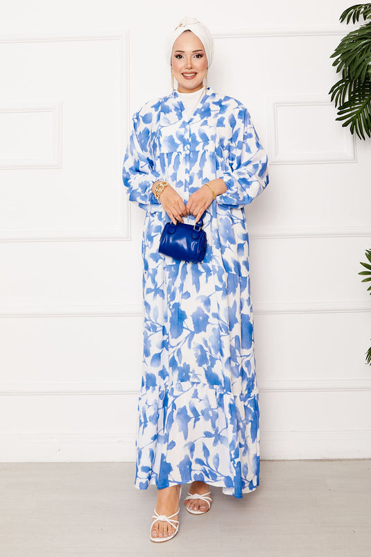 Batik Pattern Modal Hijab Dress Indigo