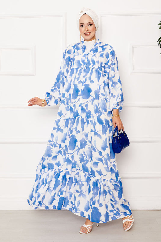 Batik Pattern Modal Hijab Dress Indigo
