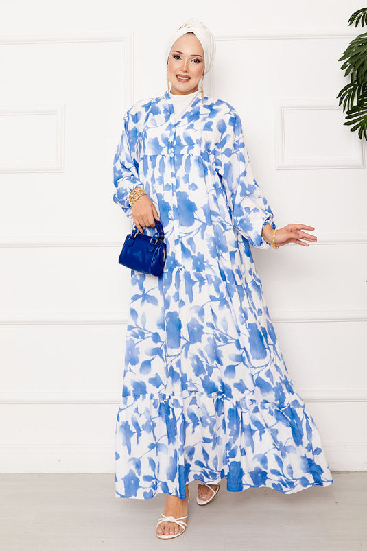 Batik Pattern Modal Hijab Dress Indigo