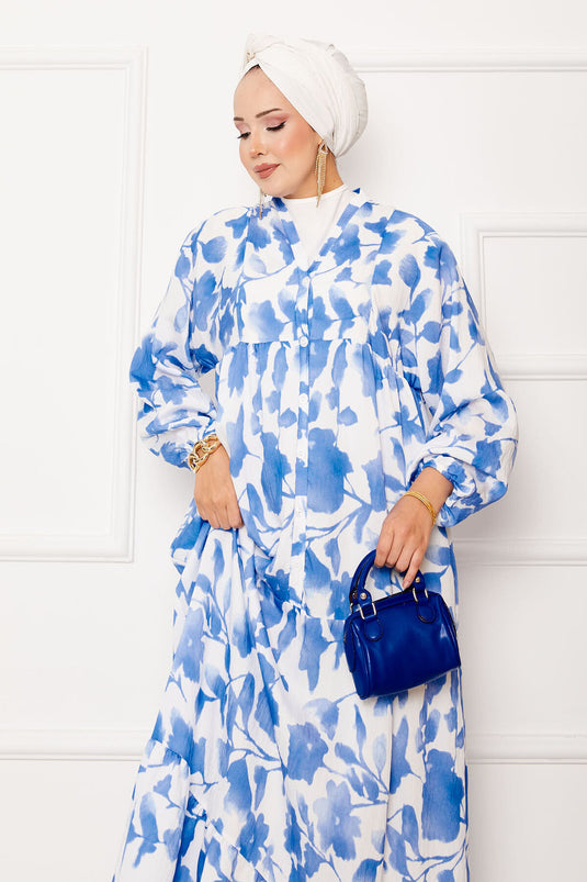 Batik Pattern Modal Hijab Dress Indigo