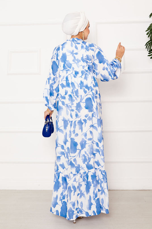 Batik Pattern Modal Hijab Dress Indigo