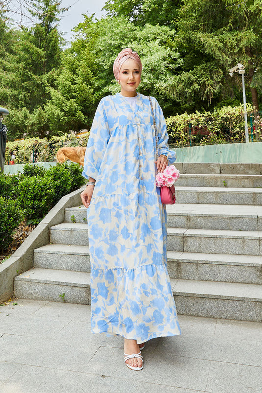 Batik Pattern Modal Hijab Dress Blue