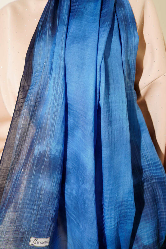 Scialle in mussola con motivo batik (blu navy)