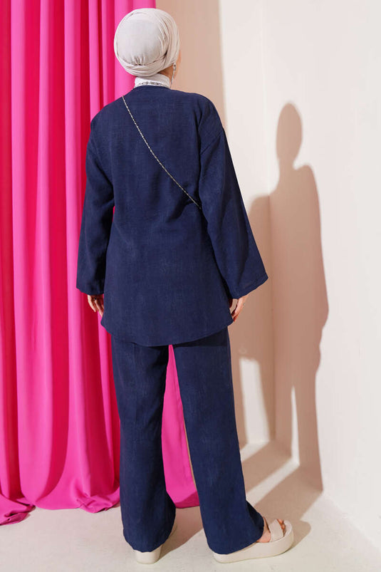 Ensemble double à cordon noué devant motif batik bleu marine