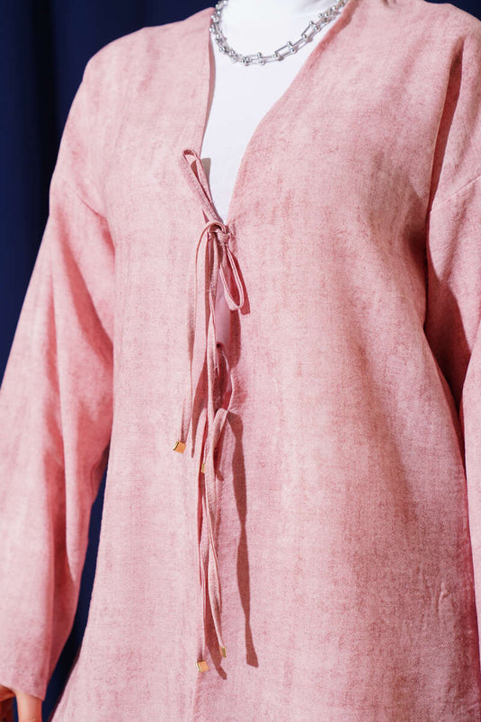 Batik Desen Önü Bağcıklı İkili Takım Pudra