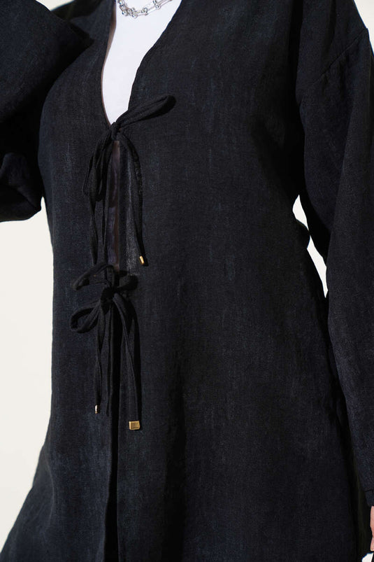 Batik Pattern Lace-Up Front Two Piece Set Black