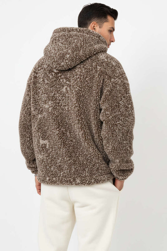 Veste homme en peluche à motif batik, couleur café