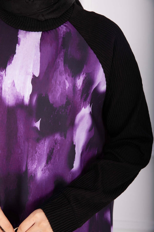 Batik Patterned Ribbed Modest Two-Piece Set in Burgundy