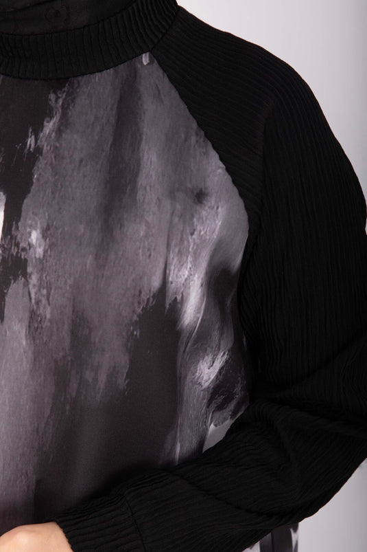 Batik Desen Ribanalı Tesettür İkili Takım Siyah