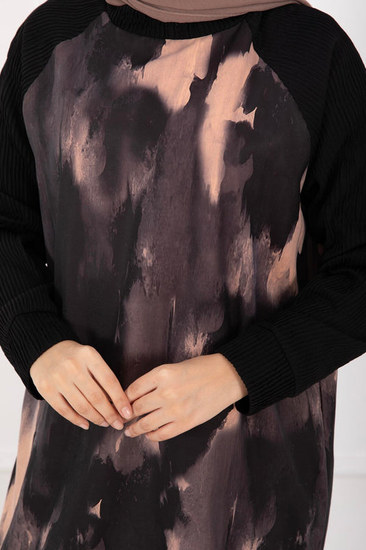 Batik Pattern Ribbed Modest Two-Piece Set Salmon