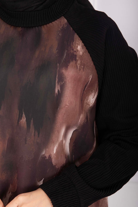 Conjunto doble de modestia con ribete y diseño batik color tabaco