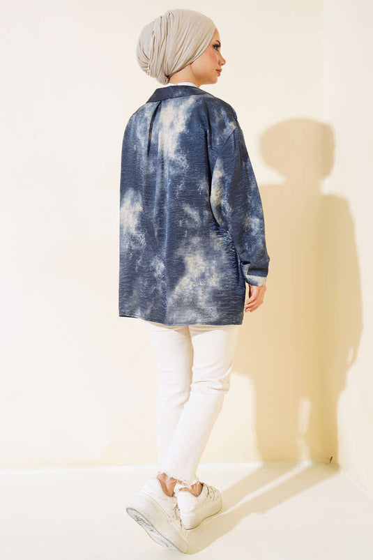 Chemise décontractée à motif batik bleu marine