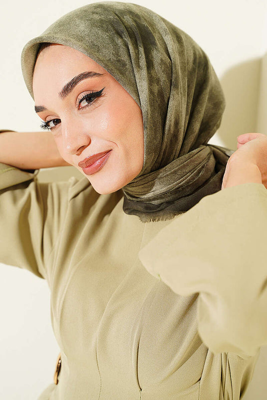 Batik Patroon Zachte Kraş Serie Sjaal Khaki