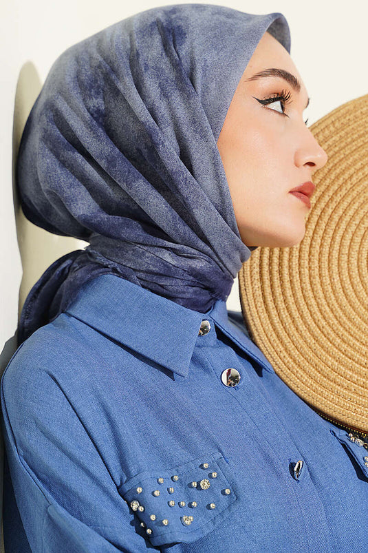 وشاح باتيك بنقشة ناعمة كراش أزرق