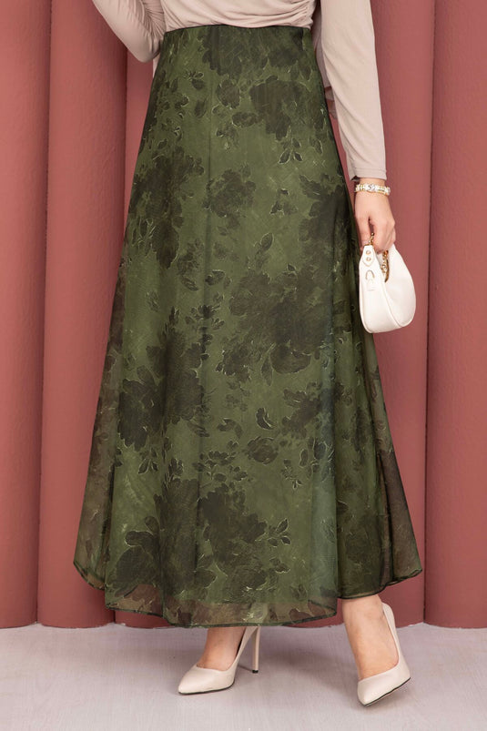 Batik Pattern Tulle Skirt Khaki