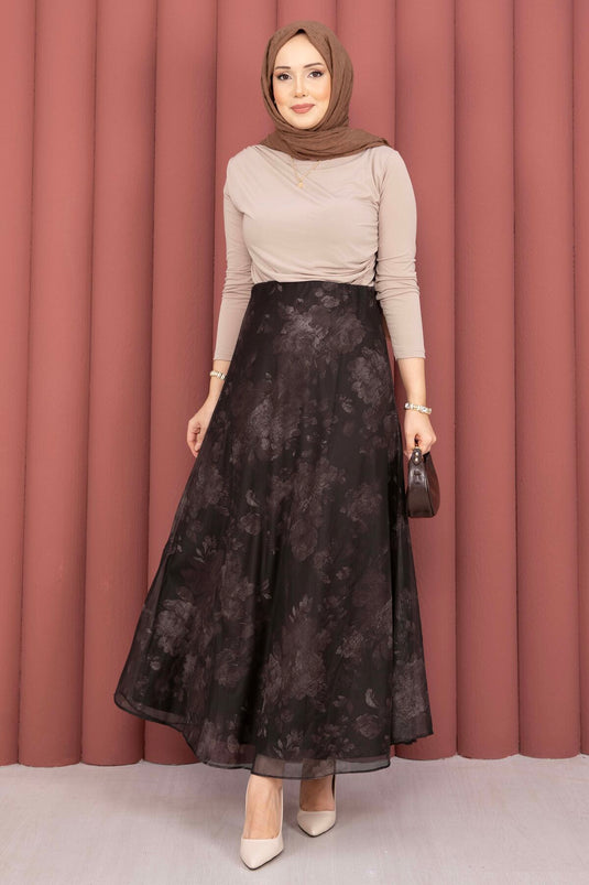 Batik Pattern Tulle Skirt Brown