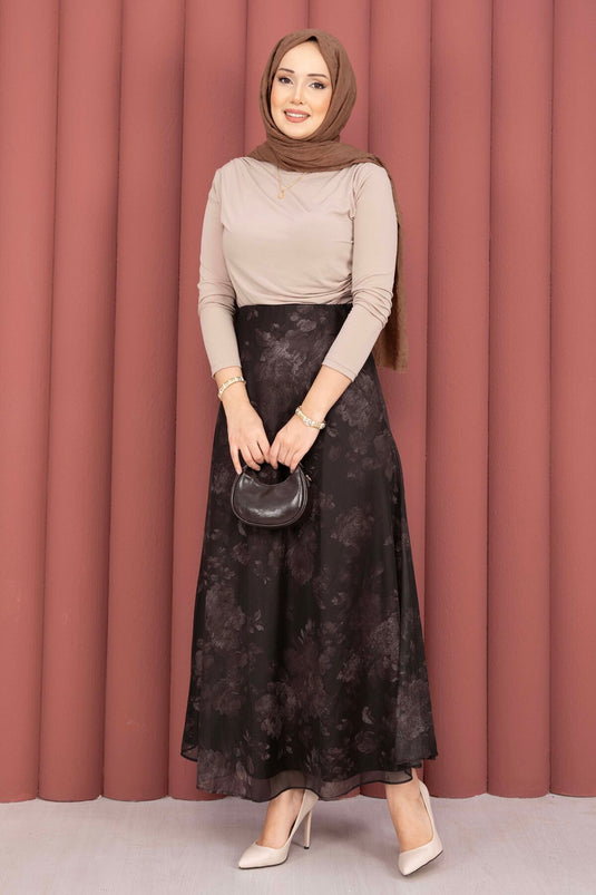 Batik Pattern Tulle Skirt Brown