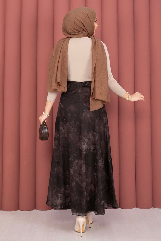 Batik Pattern Tulle Skirt Brown
