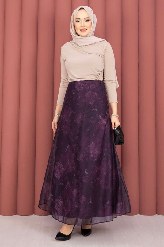 Batik Pattern Tulle Skirt Burgundy