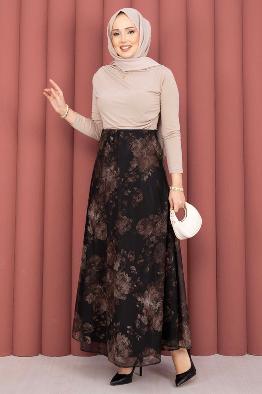 Batik Pattern Tulle Skirt Black