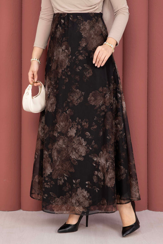 Batik Pattern Tulle Skirt Black