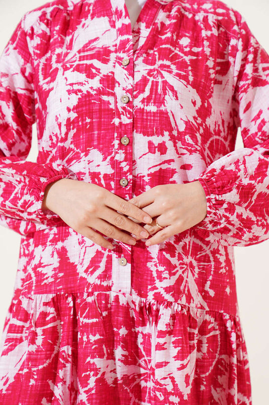 Robe à demi-boutons motif batik Alizarine