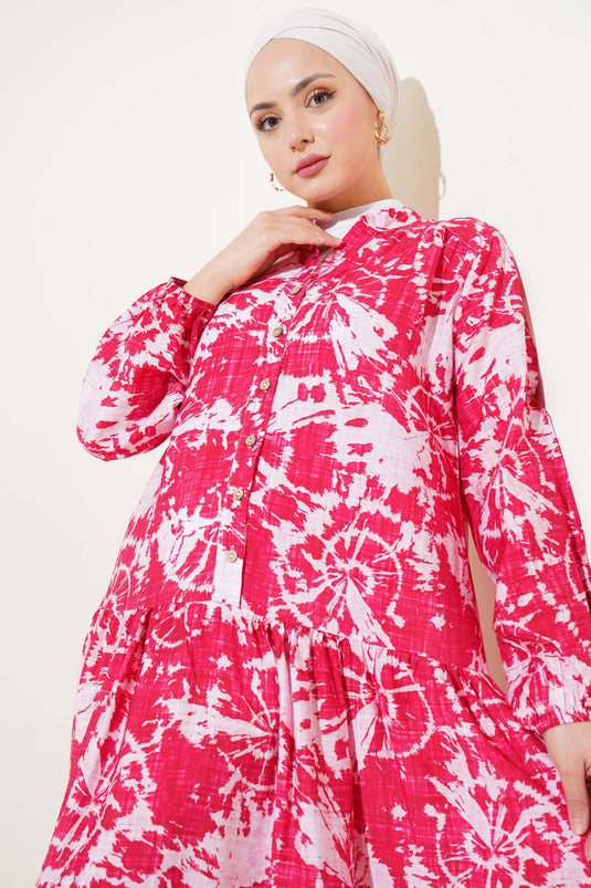 Robe à demi-boutons motif batik Alizarine