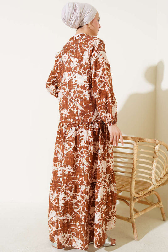 Robe à demi-boutons à motif batik beige