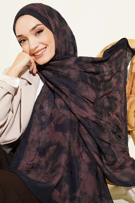 Batik Patterned Bamboo Crêpe Shawl Dark Brown