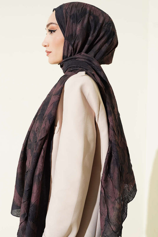 Batik Patterned Bamboo Crêpe Shawl Dark Brown