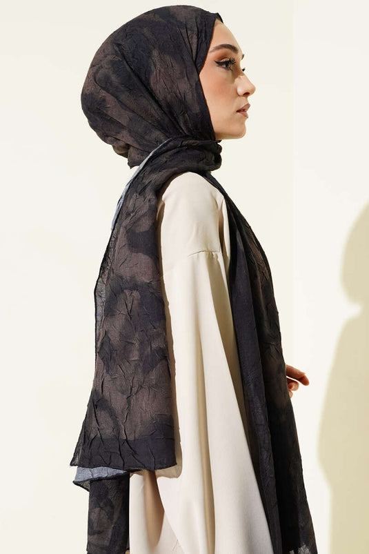 Batik Patterned Bamboo Crêpe Shawl Anthracite