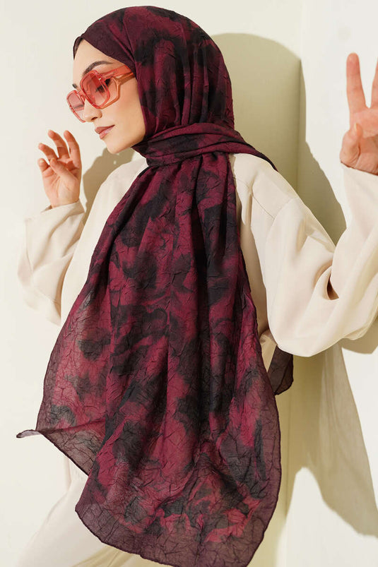 Batik Patterned Bamboo Crêpe Shawl Burgundy