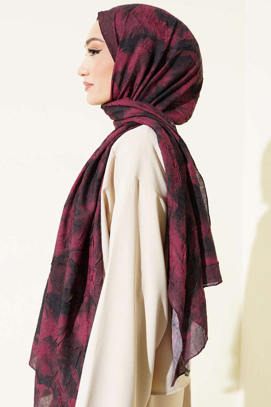 Batik Patterned Bamboo Crêpe Shawl Burgundy