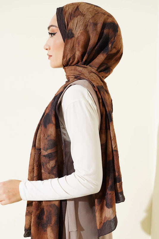 Batik Desenli Bambu Kraş Şal Camel