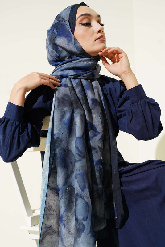 Batik Patterned Bamboo Crêpe Scarf Blue